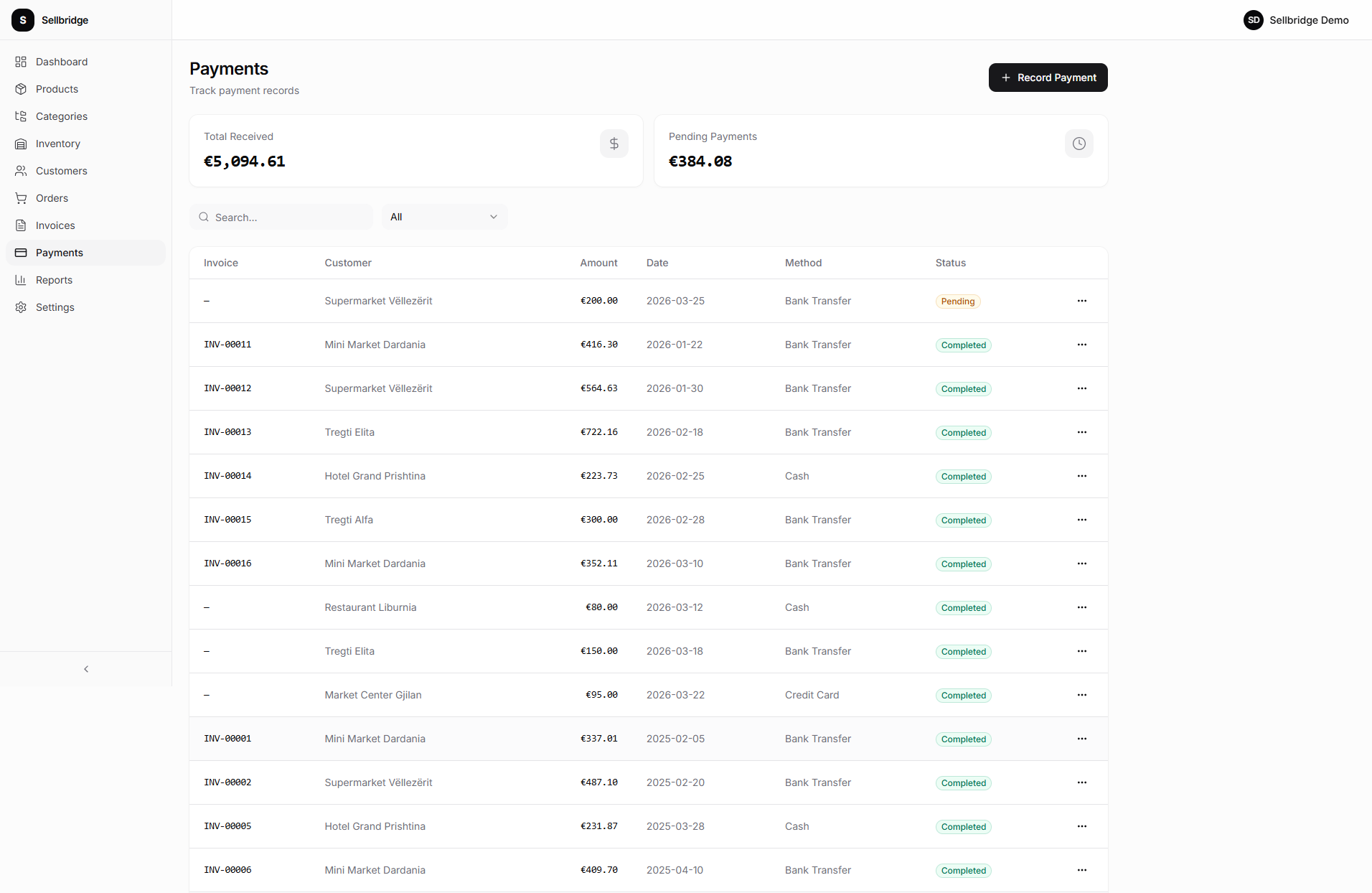 Payment tracking with automatic invoice reconciliation